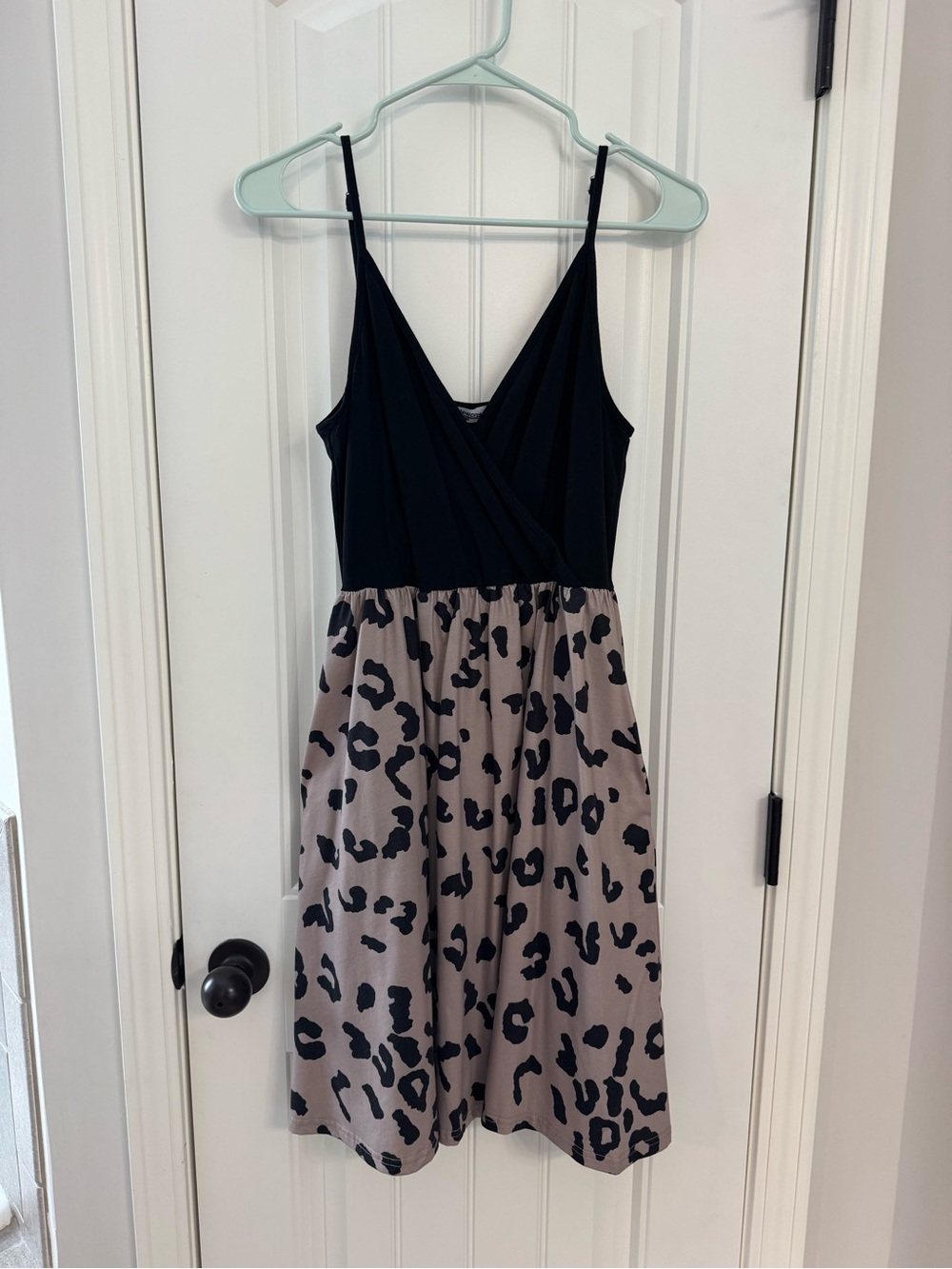 Black & Taupe Leopard Print Spaghetti Strap Dress